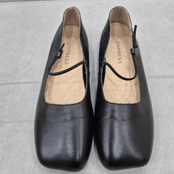 Empress ballet flats women's 40 US 9 black soft leather square toe elastic strap - Picture 3 of 11